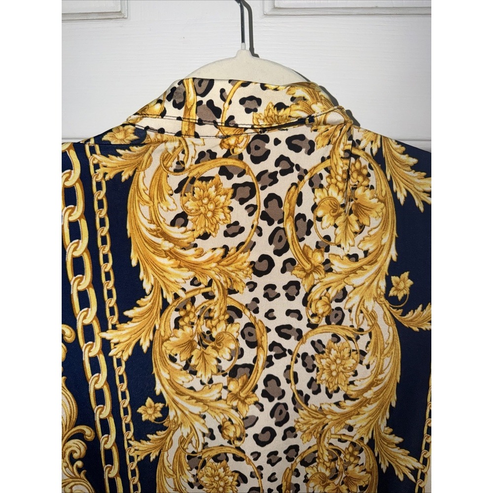 Timing Los Angeles Women's Large Baroque Leopard Print Shirt Dress Gold Black - Picture 12 of 13